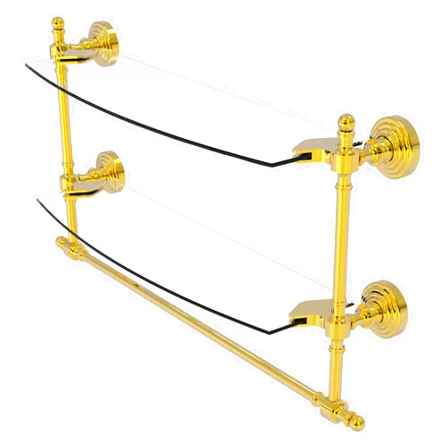 Allied Brass RW-34TB/18-PB Retro Wave Collection 18 Inch Two Tiered Glass Integrated Towel Bar Shelf, Polished Brass