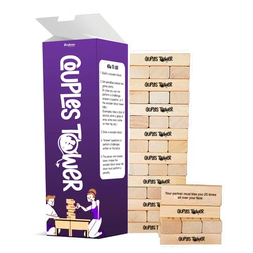 Zealous Nutrition Couples Tower Questions & Dares - Naughty Stacking Wooden Block Game for Grown Ups – 54 Romantic & Engaging Questions – Exciting, Pleasing, & Funny Challenges - Make Date & Game Night Fun w/ 54 Pieces