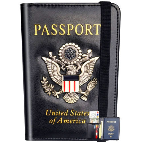 Herain Passport Holder Wallet Cover Case for Men Women Family, Metal US Badge Passport Book Holers with RFID Blocking, Travel Essentials Cruise Must Haves