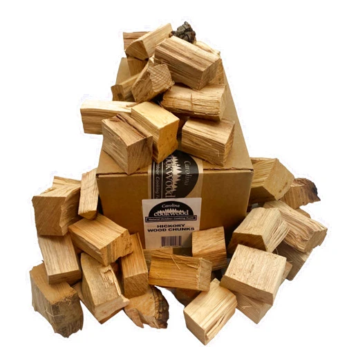 Carolina Cookwood Hickory Smoking Wood Chunks Add Smoke Flavor to Food Cooked on Grills Smokers and Most Outdoor Cookers; Naturally Cured USA Hardwood Pieces in 8-12 Pound Box 800 Cubic Inches