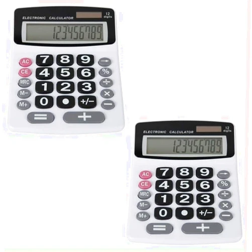 Lily's Home Lily' Home Jumbo 12 Digit, Solar Power, Large LCD Display - Desktop Calculator, Dual Power, Large Button Design, Battery Operation, Easy-to-Read Tilted, for Home, Office, School, Class & Business, 2PK