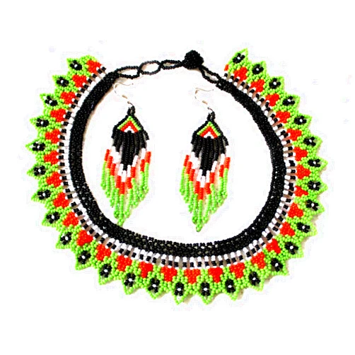 buybeaded Long Beaded Necklace – Boho Native Handmade Seed Bead Tassel Necklace, Bohemian Large Statement Beaded Necklace for Women and Girls (craftscorner-va1) (Pattern14)