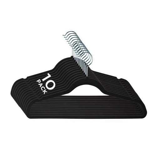 Simplify 10 Super Slim Velvet Huggable Hangers in Black