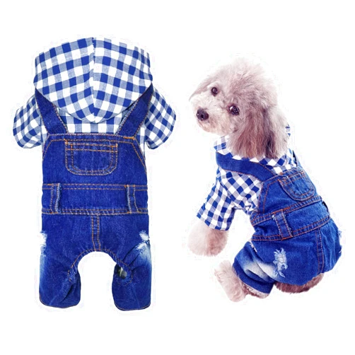 SILD Pet Denim Jumpsuit Dog Jeans Hoodies Cool Blue Coat Medium Small Dogs Classic Jacket Puppy Blue Vintage Washed Vests