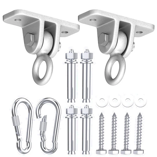 Highpro Swing Hangers for Wooden Sets Pack of 2 Heavy Duty Swingset Hardware with Locking Hooks for Patio, Porch, Playground Indoor/Outdoor, Silver