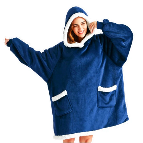 Bedsure Blanket Hoodie, Wearable Blanket Hoodie as Gifts for Mom, Birthday Gifts for Women Kids Teens Sherpa Sweatshirt, Navy, Standard