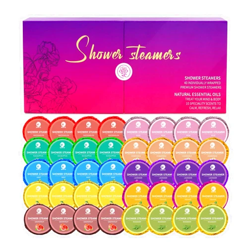 MR MIRYE MIRYE 40 PCS Shower Steamers Aromatherapy for Women or Men, 10 Scents Organic with Rose Lavender Mint Watermelon Eucalyptus Chamomile Lemon Rosemary Grapefruit Orange, Shower Bombs Birthday Gifts