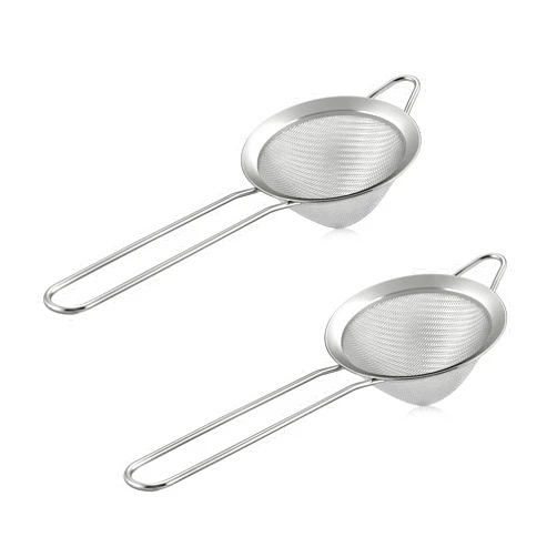 E-far Fine Mesh Strainer Set of 2, 3.3 Inches Stainless Steel Tea Strainer with Long Handle, Small Conical Mesh Strainers Sieve for Cocktail Coffee Food, Rust Proof & Easy to Clean (Silver)