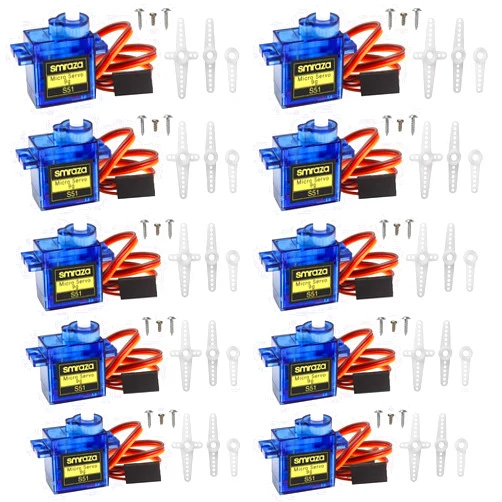 Smraza 10 Pcs SG90 9G Micro Servo Metal Geared Motor Kit for RC Robot Arm/Hand/Control with Cable, Mini Servos for Arduino Project (10)