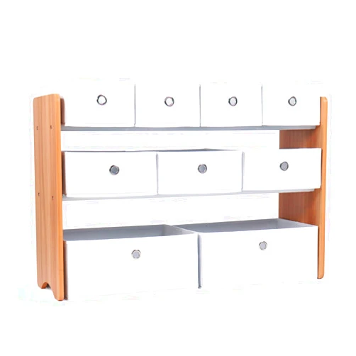 Humble Crew Kids Toy Organizer with 9 Collapsible Fabric Storage, Natural Wood and White Bins