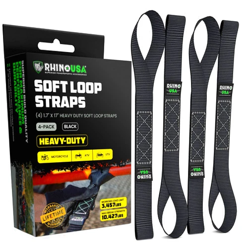 Rhino USA Soft Loop Motorcycle Tie-Down Straps (4PK) - 10,427lb Max Break Strength 1.7