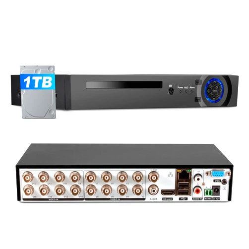 Fuers 1080p 16 Channel Security Recorder DVR, 16CH Surveillance Video Recorder for Security Camera,5MP Hybrid 5-in-1 Camera DVR AHD/TVI/CVI/CVBS/IP with Human Detection, Remote Access(with 1TB Hard Drive)