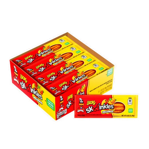 Lucas Skwinkles Pineapple - Tamarind Filled Flavored Sweet & Sour Candy Strips, 0.92oz - 12 Pieces for Treats, Fruit, Parties, Piñatas