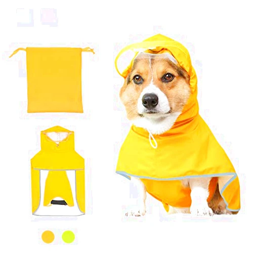 Luccalily Dog Raincoat with Hood for Medium Dog,Luccalily Waterproof Dog Rain Jacket with Reflective Strip Adjustable Belly Strap Lightweight Poncho with Storage Bag (Medium, Yellow)