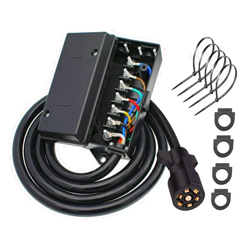PAFOWO 7 Pin Trailer Plug Wiring Harness （6ft） with 7 Gang Waterproof Junction Box, Heavy Duty 7 Way RV Trailer Replacement Wiring Harness Kit