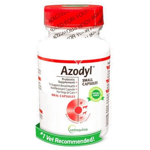 Vetoquinol Azodyl Kidney Health Supplement for Dogs & Cats, 90ct - Probiotic Pet Wellbeing - Help Support Kidney Function & Manage Renal Toxins - Renal Care Supplement - Easy-to-Swallow Small Caps