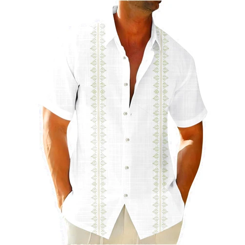 Shusuen Hawaiian Shirt for Men V Neck Short Sleeve Aloha Shirts Stretch Button Down Tops Summer Beach Blouses with Pocket