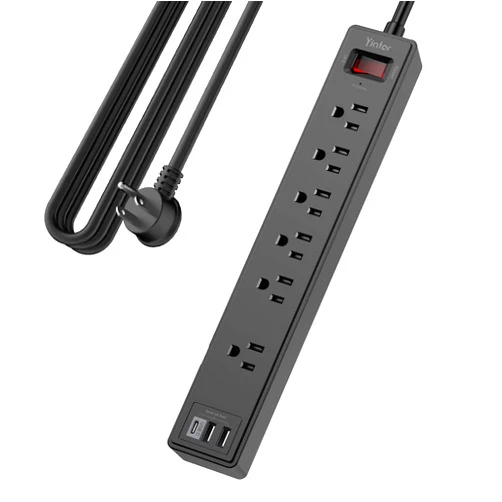 Yintar 15Ft Power Strip Surge Protector - Yintar Extension Cord with 6 AC Outlets and 3 USB Ports for Home, Office, Dorm Essentials, 1680 Joules, ETL Listed, Black