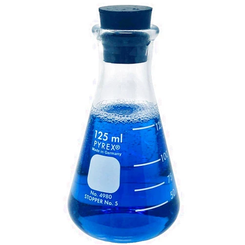 Corning Pyrex #4980-125, 125ml Narrow Mouth Erlenmeyer Flask with Rubber Stopper (Single)