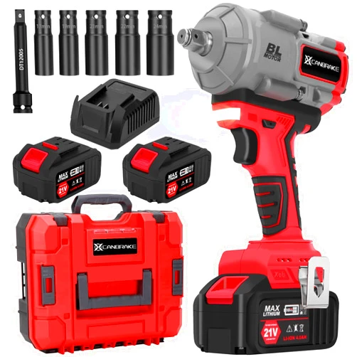 Canbrake 1000N.m(740ft-lbs) Cordless Impact Wrench,21V 1/2 Inch High Torque Impact Gun with 2 x 4.0Ah Batteries,Fast Charger & 5 Sockets,Electric Impact Variable Speeds for Car Truck Mower Home