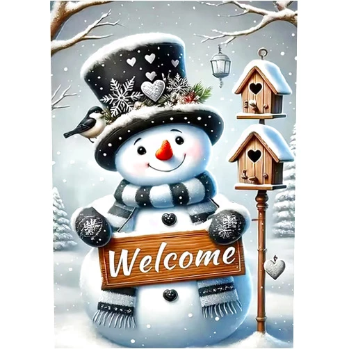 CHWGLFGG Winter Snowman Diamond Art Kits for Adults Beginners, DIY 5D Full Round Drill Diamond Painting Kits Welcome Home, Paint by Diamonds Dot Gem Art Crystal Love Easy,Home Wall Decor 12 X 16 Inch