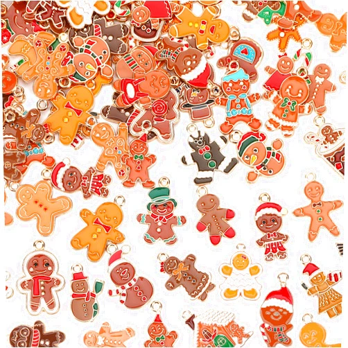 MARFOREVER Gingerbread Man Snowman Charms, 120 PCS Christmas Charms for Jewelry Making, Assorted Enamel Winter Gingerbread Man Xmas Charm Pendants for DIY Bracelet Necklace Earrings Making Supplies