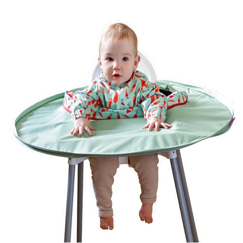 Tidy Tot- Baby Bib & Tray Kit - Mess Proof Long Sleeve Smock Attaches to Feeding Mat, Waterproof Bib - Fits Babies 6-24 Month