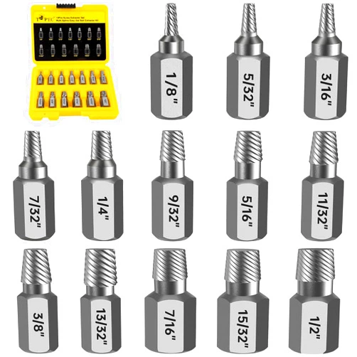 Topec Easy Out Screw Extractor Set 13-Piece, Multi-Spline Easy Out Bolt Extractor Kit, CR-MO Steel Hex Head Remover for Stripped, Broken, Rounded, Rusted Bolts, Screws and Nuts