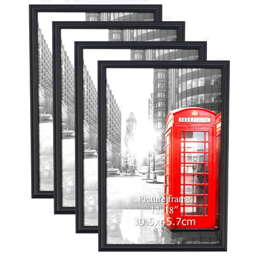Calenzana 12x18 Picture Frames Set of 4, Wall Gallery Photo Frame for 12 x 18 Poster, Black