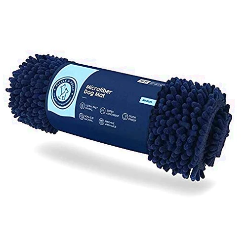 Pickle & Polly - Medium Microfiber Chenille Mat/Rug for Dogs & Cats - Super Absorbent, Odor-Resistant, Ultra-Fast Drying Pet Mat - Stylish, Durable Material, Machine Washable (Blue)