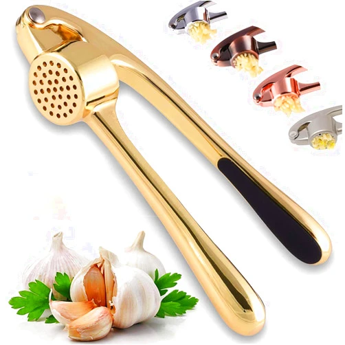 DSafer Garlic Press, Gold Garlic Mincer Crusher with Food Grade Metal, DSafer Professional Kitchen Tool for Garlic, Nuts & Seeds, Rust proof, Easy Squeeze and Clean at home, Dishwasher Safe