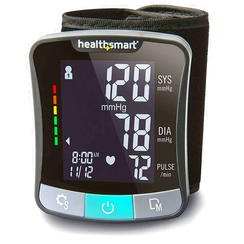 HealthSmart Digital Premium Wrist Blood Pressure Monitor with Cuff That Measures Pulse Heartbeat and High or Low BP, 120 Reading Memory Stores Up to 60 Readings for 2 Users