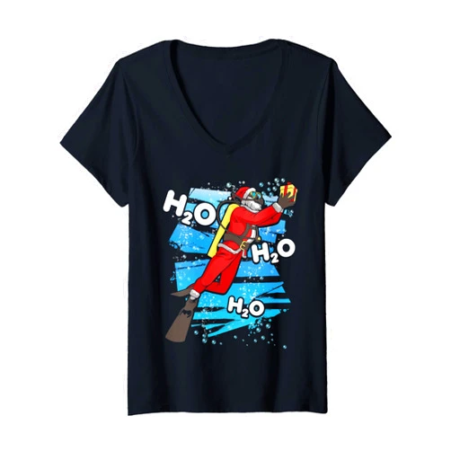 Hilarious Santa Underwater Scuba Diving Suit Womens Santa Scuba Diving Underwater Oxygen for Deep Sea Divers V-Neck T-Shirt