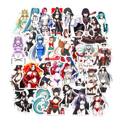 TinymalsDesign 30 PCS Sexy Anime Girl Stickers Pack – Waterproof Aesthetic Japanese Manga Vinyl Decals for Laptop, Water Bottle, Skateboard, Luggage – Cool Waifu Sticker Set for Teens, Adults, Anime Fans