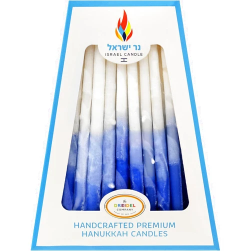 Israel Candle Chanukah Candles 45 Hanukkah Candles Decorative Purple, with Blue & Green Frosted Stripes - Hand Made in Israel (Blue/Light Blue/White)