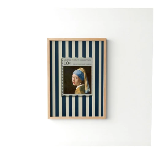 Ajsupplydecor Girl with a Pearl Earring Johannes Vermeer Poster Art Print, Vintage Postage Wall Art Stamps With Stripes Farmhouse Living Room Bedroom Bathroom Decor B119 (Girl with a Pearl Earring Johannes Vermeer, 20