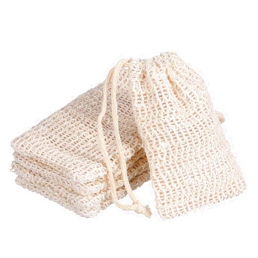 BBTO 5 Pieces Soap Saver Bag Natural Sisal Exfoliating Soap Pouch for Foaming and Drying The Soap Bars Shower Soap Bag (Beige, 9 x 14 cm)