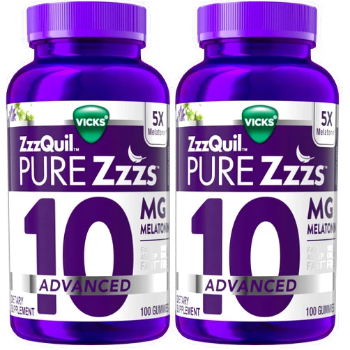 ZzzQuil Pure Zzzs Advanced Melatonin Gummies,Sleep Aid with Chamomile & Lavender for Adults Berry Flavored,100 Count (Pack of 2)