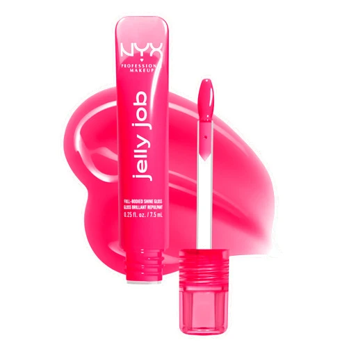 NYX PROFESSIONAL MAKEUP Jelly Job Lip Gloss, Lip Tint Gloss with Full-Bodied, Smoothing, and Hyper-Glossy Shine - Juicy Jelly (Bright Pink)