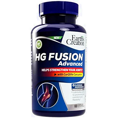 Earth's Creation HG Fusion Joint Health - Hyaluronic Acid, Glucosamine, Chondroitin, MSM, Type 2 Collagen - Synergetic Blend (60 Capsules)