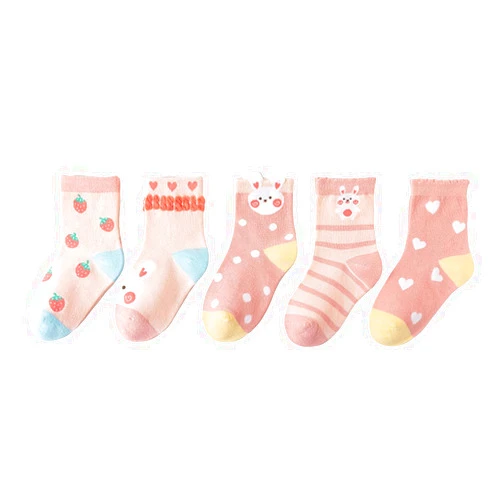 YOUXUAN Kids Cotton Crew Socks - 5 Pairs of Cute and Cozy Ankle Socks for Girls – Warm and Breathable - Fits 1-12 Years Old