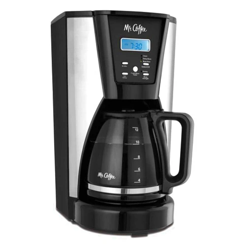 Mr. Coffee BVMCMJX41NWF 12-Cup Pot Programmable Brewer Auto-Shutoff Coffee Maker Machine with Grab-A-Cup Brew Pause Function, Timer, and Cycle-Finish Chime in Black/Silver