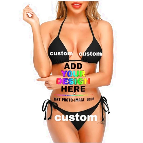 Heucapc Custom Novelty Swimsuit Women's Two Piece Personalized Sexy Swimwear Customized Your Own Text Photo Bikini Sets
