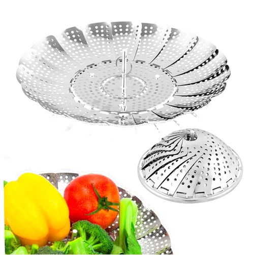 SAYFINE Vegetable Steamer Basket, Premium Stainless Steel Veggie Steamer Basket for cooking - Folding Expandable Steamers to Fits Various Size Pot (Large(6.1