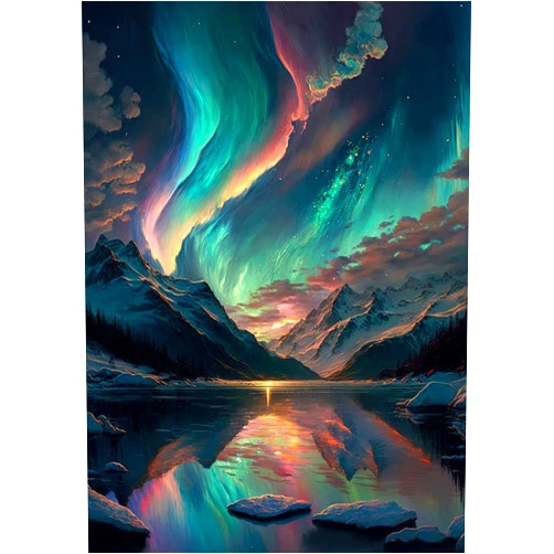 Krefta COLORFUL NORTHERN LIGHTS NIGHT SKY - Aurora Borealis Fine Art Print Wall Art - Home Decor in Multiple Sizes