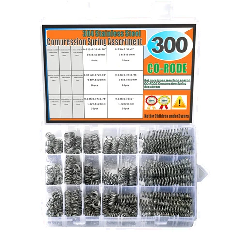 CO-RODE 300Pcs Small Compression Spring Assortment Kit, Stainless Steel,15 Size, Length (0.39-2inch/10mm-50mm), OD(8-9.5mm)