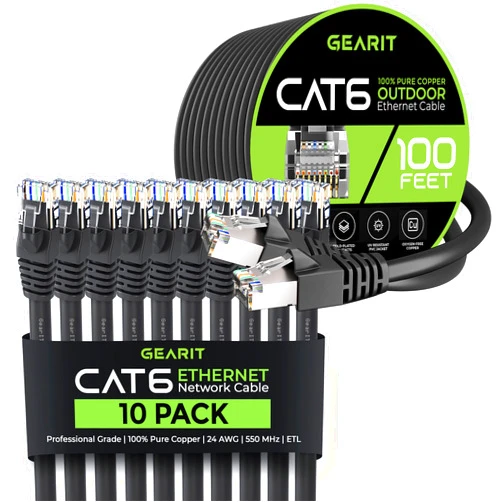 GearIT 10Pack 4ft Cat6 Ethernet Cable & 100ft Cat6 Cable