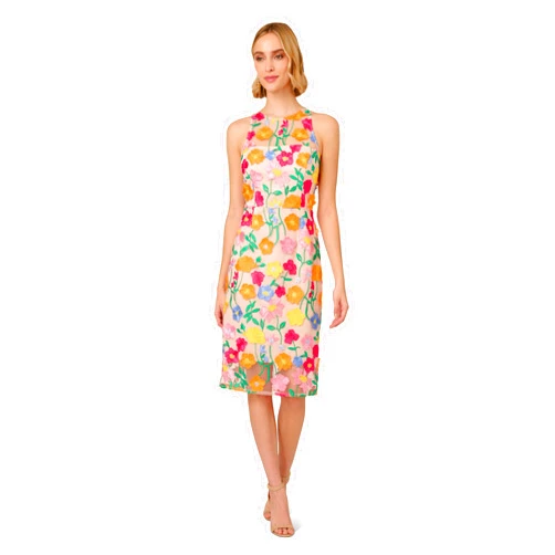 Adrianna Papell Women's Embroidered Column Midi Dress