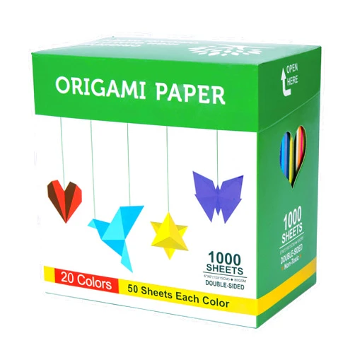 BUBU Origami Paper Kit 1000 Sheets 6 Inch Square Double Sided Color 20 Vivid Colors for Beginners Trainning and School Craft Lessons