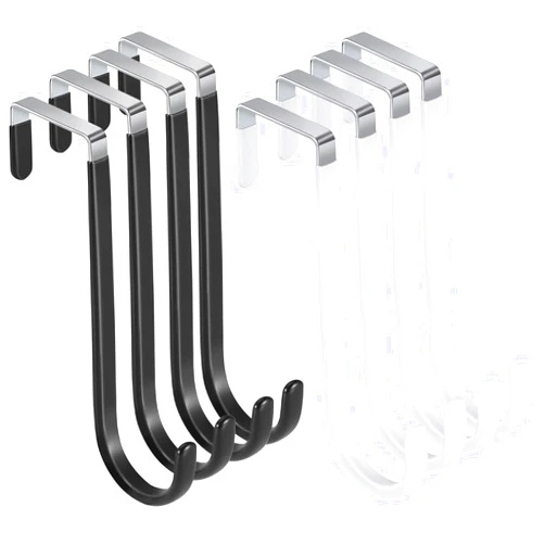 Vethwal 8 Pack Over The Door Hooks, Multicolor High Load-Bearing Metal Single Door Hooks for Hanging,Towels,Clothes, Bathroom,Living Room,Kitchen (White,Black)
